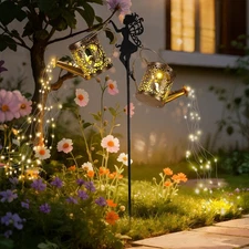 Solar Outdoor Watering Can Lights，IP65 Waterproof Two Solar Lights with Fairy...