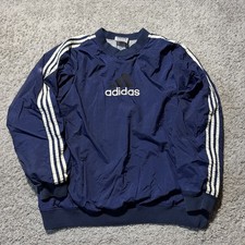 Adidas Vintage 90s Navy Blue White Windbreaker Pullover with Side Zipper Golf
