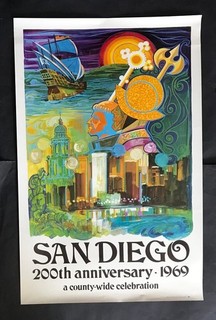 Vintage SAN DIEGO 200TH Anniverary Poster 1969 F. CARPENTIER art vintage