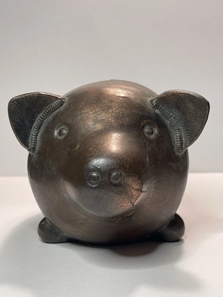 Hucha de metal fundido de 4,5" monedas de cobre lavadas contenedor de centavos cerdo de colección Foto 4 de 4