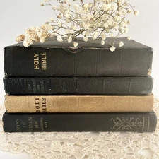 4 Vintage Bible Distressed Black Books Academia Prop Library Shelf Decor Stack