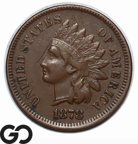 1878 Indian Head Cent Penny, Choice VF++ Tougher Date