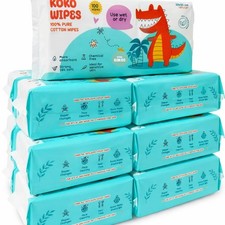 Koko Wipes Unscented Baby Wipes, 600 Count, 100% Cotton Dry, Super Absorbent ...