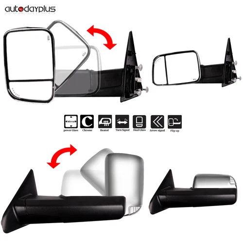Tow Mirrors Chrome Power Heated Turn Signals For 02-08 Dodge Ram 1500 2500 3500