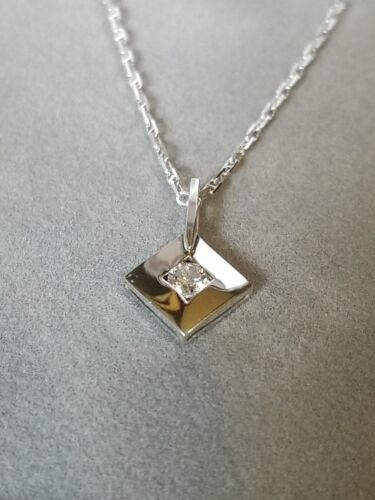 New Vintage MCM DIAMOND Shape SOLITAIRE Necklace 14K WHITE GOLD Mariner Chain - Picture 3 of 15