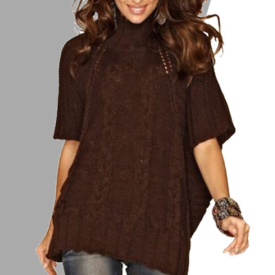 genial hochwertig PONCHO CAPE Pullover BRAUN Rollkragen 34