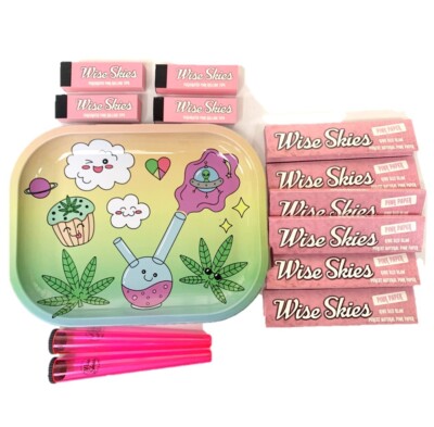 Süßes Bong Rosa Tablett Set Rosa Blättchen & Rolling Tips & Kegel Röhrchen Geschenk