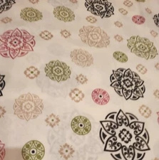 Sewing Fabric Joann's Cream With Pink Green & Black Medallions 2ydsx45" Cotton