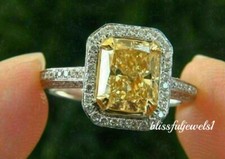 2.24CT Radiant Cut Real Citrine 14K 2-Tone Gold FN Engagement Wedding Halo Ring