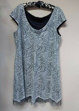 SL Fashions Womens Metallic Crochet Fringe Hem Dress Silver Scoop Neck Size 18