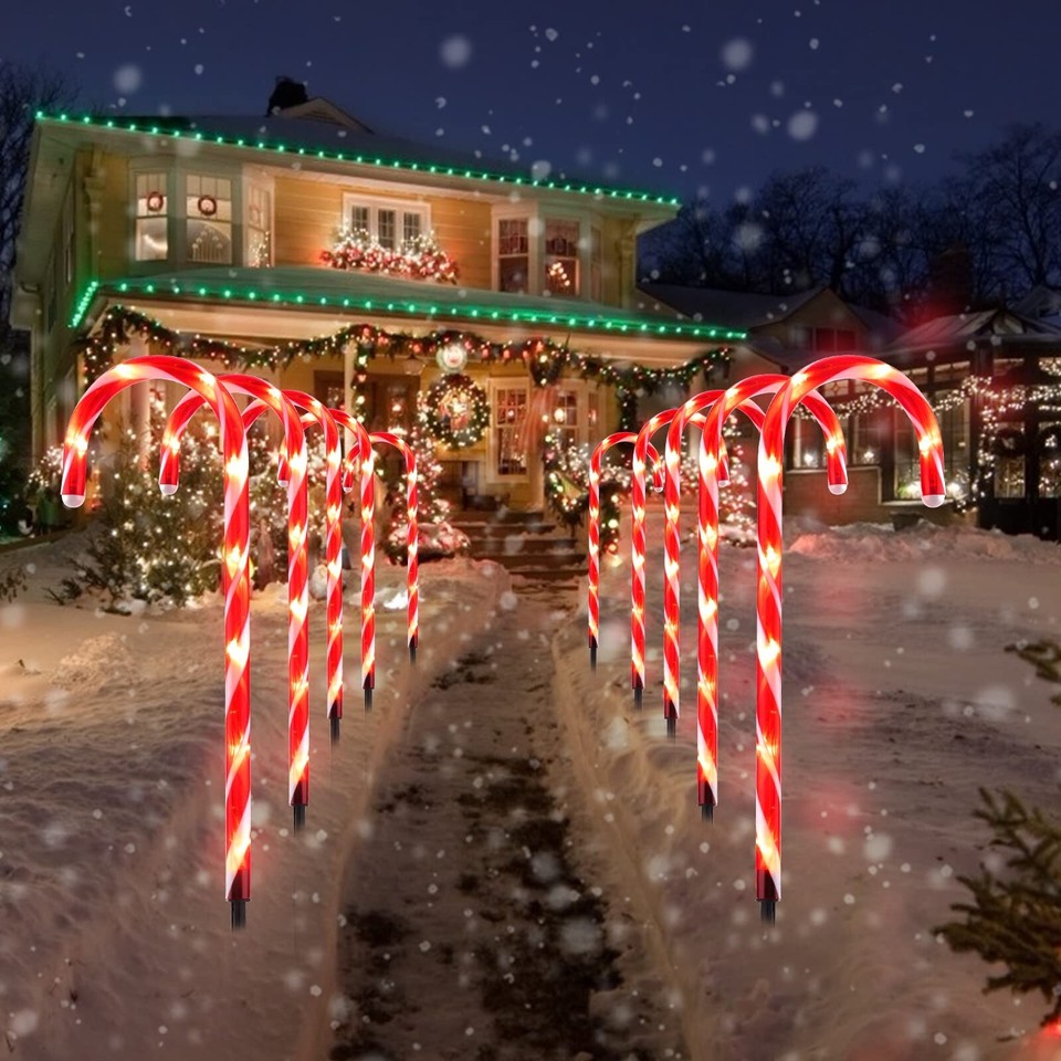 10 Pack Christmas Candy Cane Lights Outdoor Waterproof Pathway Lights ...