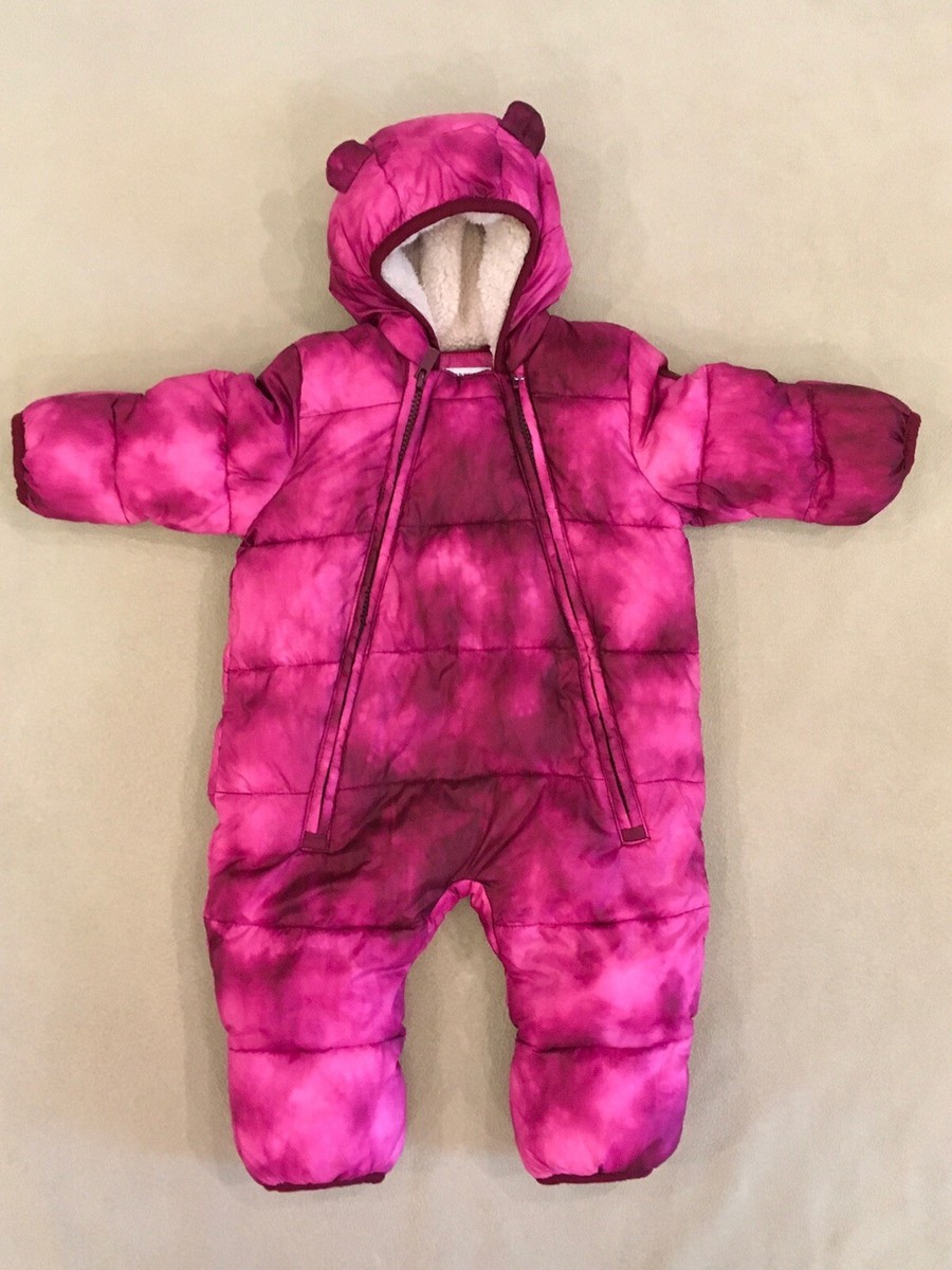 Baby gap snowsuit bunting 0-6 puffer tie dye pink hooded one piece coverall
