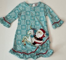 Girls Counting Daisies Christmas Santa Unicorn Dress With Ruffle Sleeves- Size 5