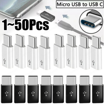1~50PCS Micro USB Female to Type C Adapter Converter Micro-B to USB-C Connector