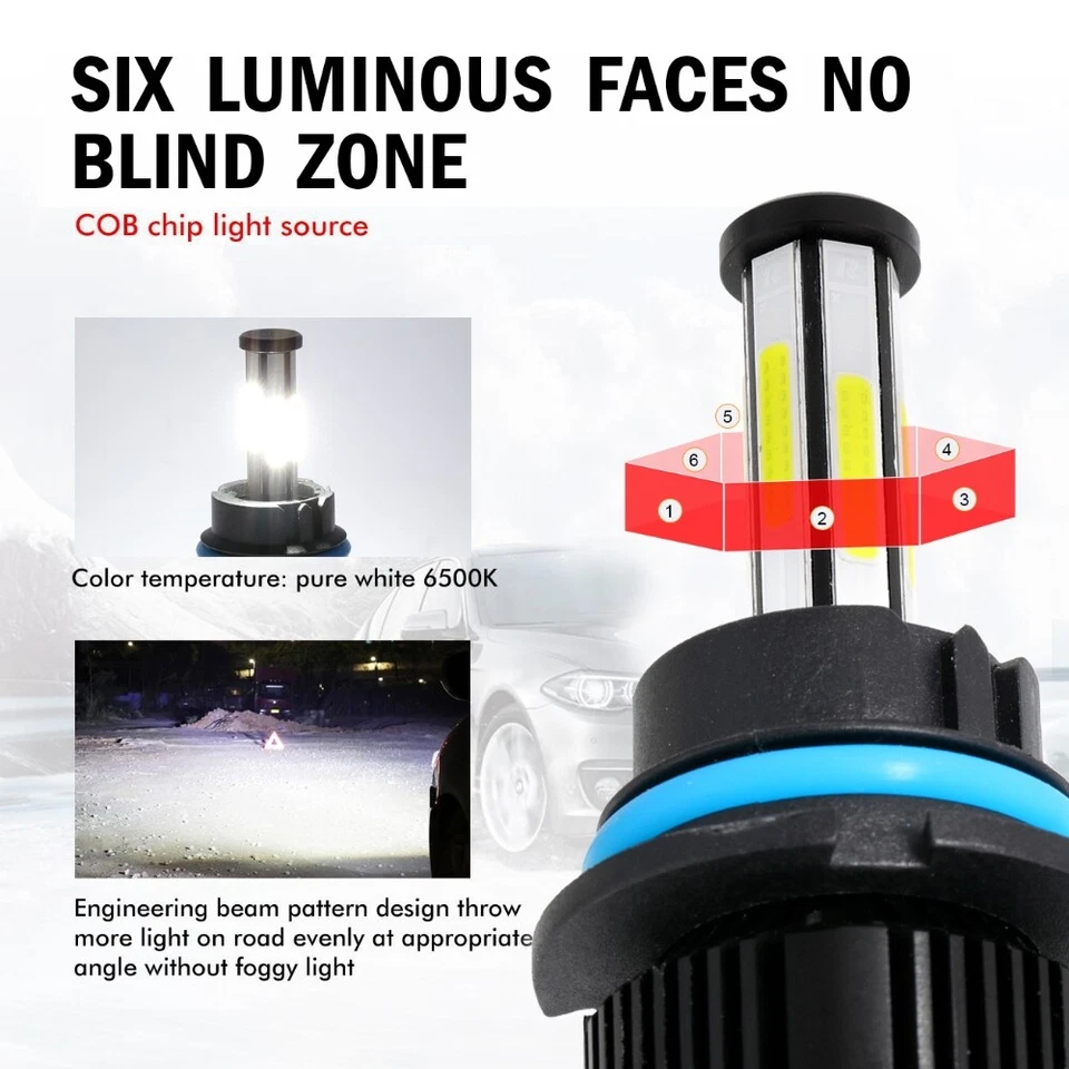 For Ford F-150 F-250 F-350 Super Duty 9007 6-Sides LED Headlight Bulbs Kit 6500K - Image 3 of 4