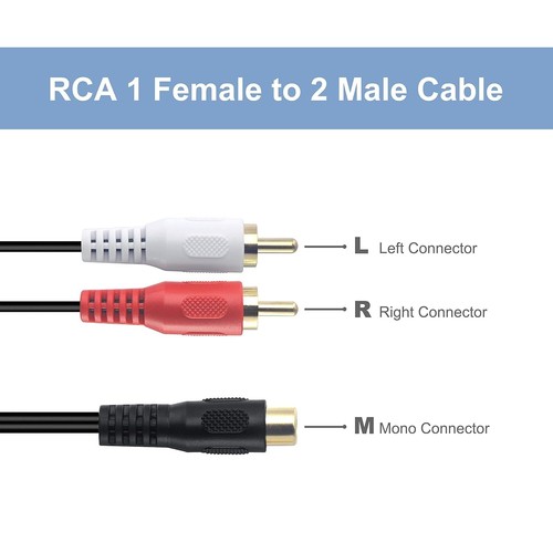 VCELINK RCA Splitter 1 Female to 2 Male 8 Inch Stereo Audio Y Cable Gold Plated - Picture 8 of 8
