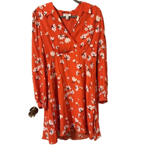 On 34th Women’s Long Sleeve Red Lined Flowered Mini Dress Sz 12 - Picture 2 of 8