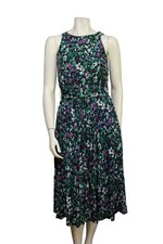Vintage 80s E.D. Michaels Green Purple Floral Belted Maxi Dress Pockets Size M