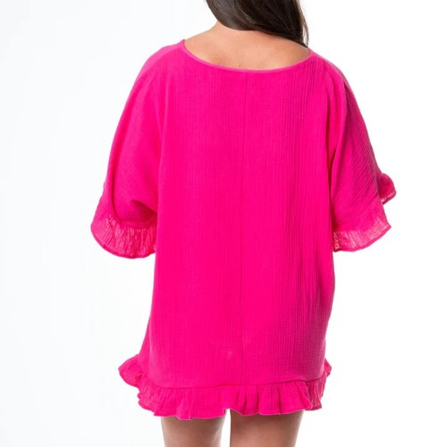 ELSIE & ZOEY DEMI ONE SIZE FUSCHIA RUFFLE COTTON SWIMSUIT COVER UP- SO CHIC!!! - Picture 4 of 5