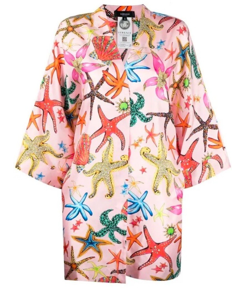Versace Tresor De La Mer Silk Dressing Gown Women’s Size 5 Pink Seashell Luxury
