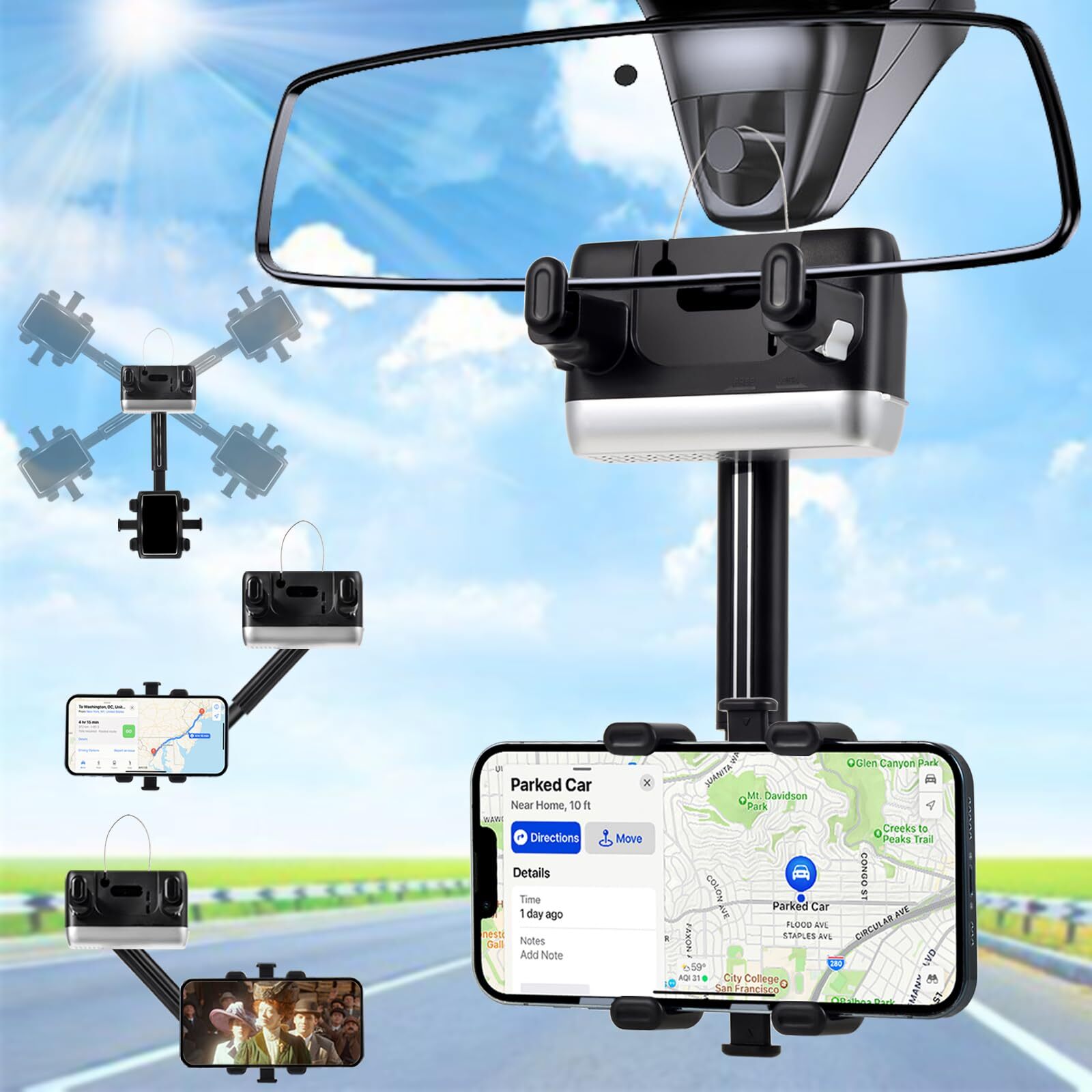 Rearview Mirror Phone Holder for CarUniversal Car Rearview Mirror Phone Holde...