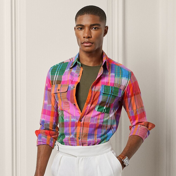 Ralph Lauren Purple Label Italy Cooper Ikat Plaid Print Button Down Sport  Shirt