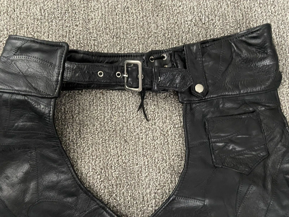 复古 Giovanni 真皮黑色摩托车骑行护腿 XL 码可调节 — 第 3/4 张图片