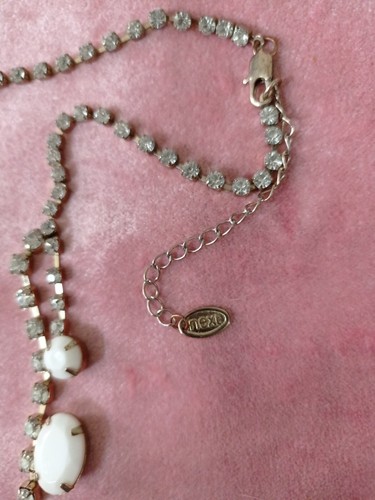 NEXT Light Gold Tone Clear Rhinestones & White Acrylic Beaded Necklace-54cm Long - Picture 6 of 8