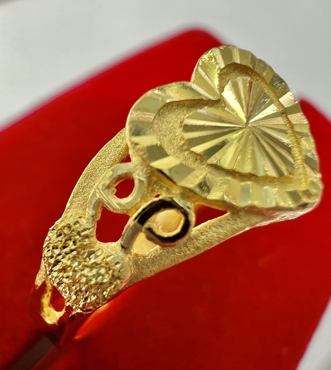 24K Yellow Gold Heart Shape Design Ring | eBay