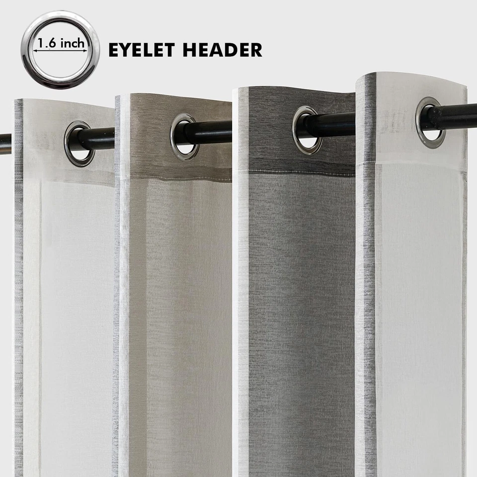 Rideaux rayés Transparent avec œillets Voile Rideaux Salon Moderne Set de 2 R... - Photo 2/4