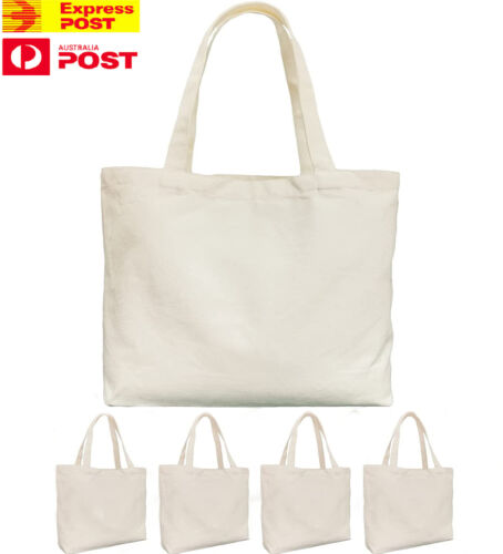 5× Reusable Canvas Tote Bags,Large Grocery Shopping Bag Quality Blank Cloth Bags - Picture 1 of 10