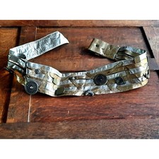 Vintage Leather Belt 1970s Bronze Gold and Silver Lam  Antiqued Metal Accents