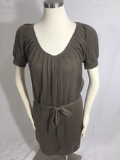 Ann Taylor Loft Brown Accordion Pleated Merino Sweater Dress Tie Waist S Petite