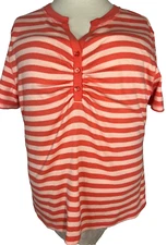 Weatherproof, Sz XXL, V Neck Orange & Peach Striped Short Sleeve Tee Shirt