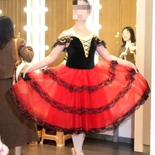 Ballet Romantic Tutu Long Skirt Black Red Spain Dress Girls Adult Children's