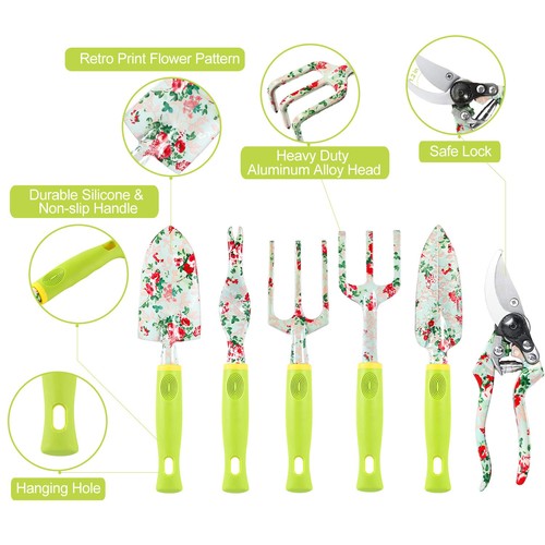 Gardening Tool Set - 13 PCS Heavy Duty Aluminum Gardening Tools Kit Floral Pr... - Picture 2 of 7