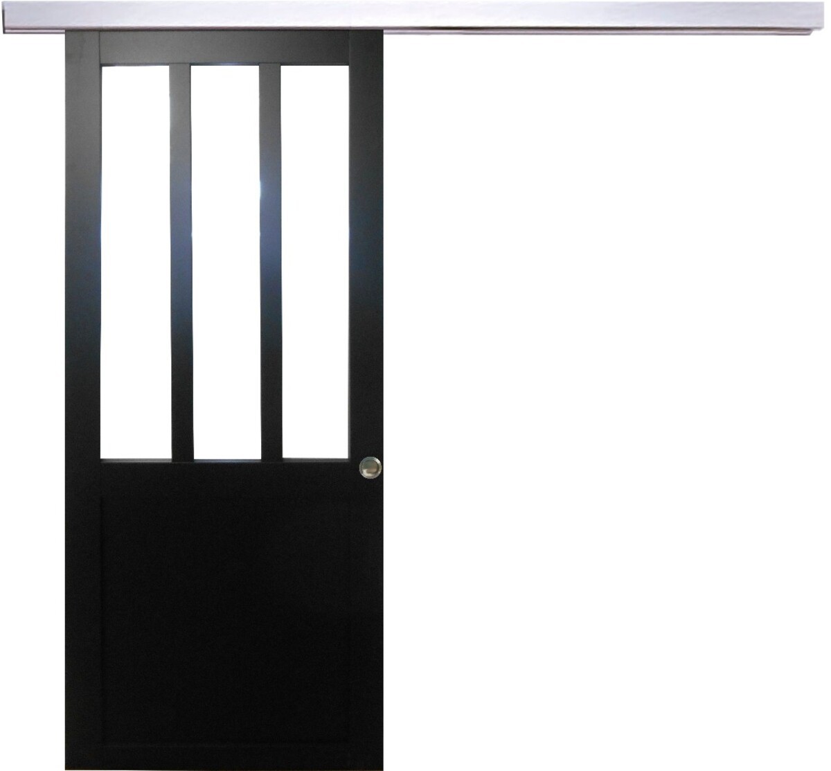Porte coulissante atelier noir 204x73 cm avec rail alu pour cloison en verre style industriel