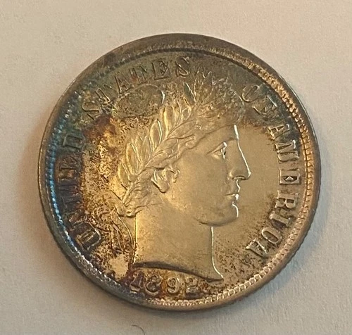 1892 Barber Dime Bu nicely album toned beautiful