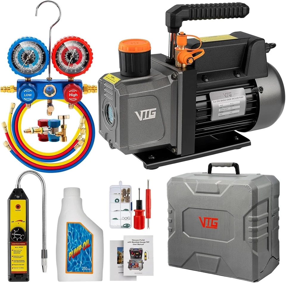 Kit completo de medidor de colector de 4,5 CFM con estuche de almacenamiento duradero y mangueras Foto 3 de 4