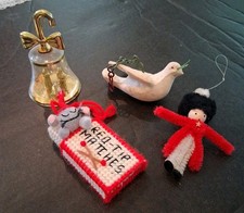 Lot of 6 Vintage Handmade Needlepoint Plastic Canvas Christmas Ornaments