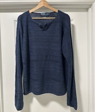 Vintage 90s Polo Ralph Lauren Lightweight Linen-Cotton Knit Sweater Blue- Sz L