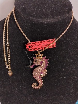 Betsey Johnson Seahorse With Crown Purple Rhinestone Necklace New With Tags 