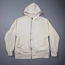 Waffle Knit Zip Hoodie M Cream Paneled Thermal Streetwear Gorpcore Minimalist