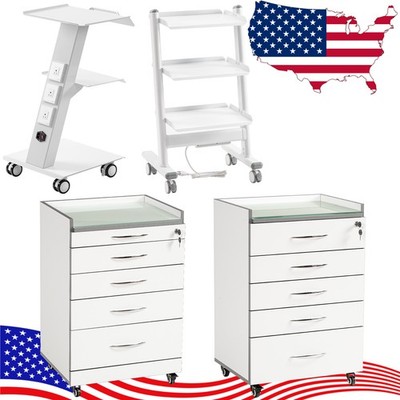 Dental Drawers Storage Cart+Glass Top+Socket/3 Layer Trolley Mobile Rolling Cart