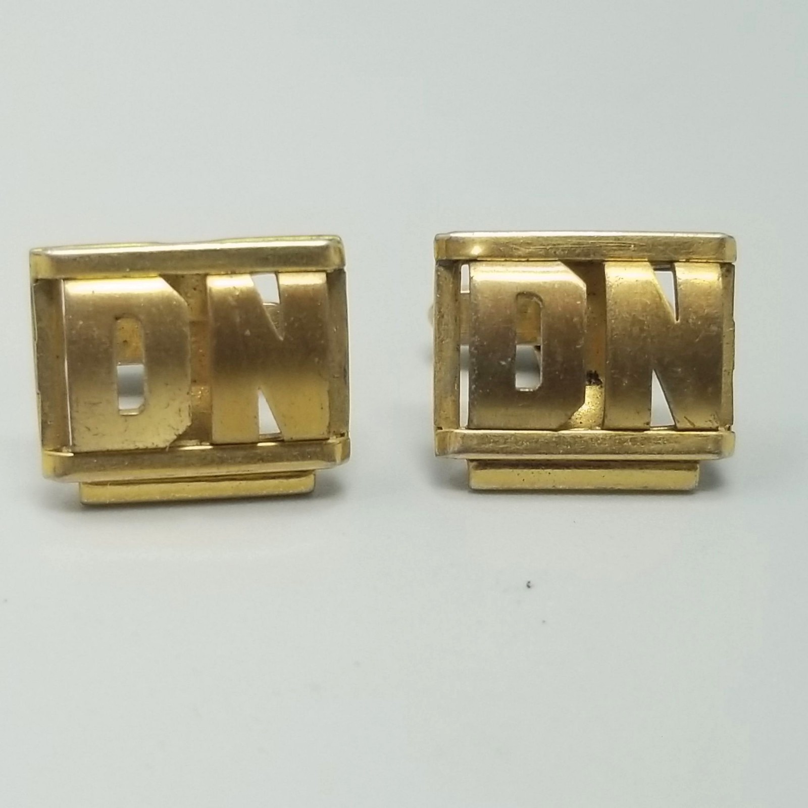 Vintage DN Monogram Rectangle Cufflinks Gold Tone… - image 1