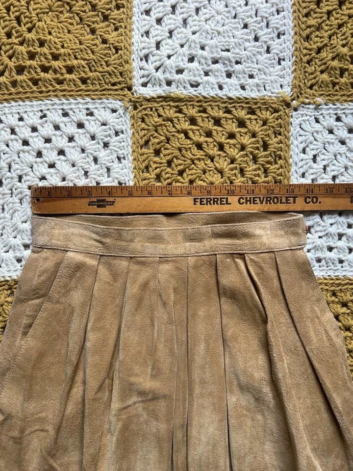 "Falda occidental de gamuza de cuero marrón grueso vintage G3 cintura alta talla 9/10 27""" Foto 4 de 4