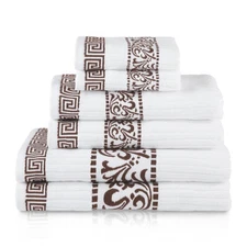 6-Piece Cotton Towel Set, Decorative Greek Pattern, Home Essentials, Absorben...