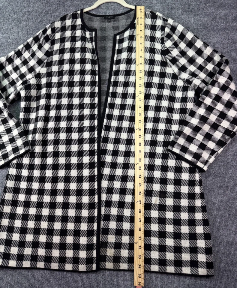 Chaqueta Suéter Talbots Plus 2X Frente Abierto Negra Blanca Cuadros Búfalo Mezcla de Lana Foto 4 de 4