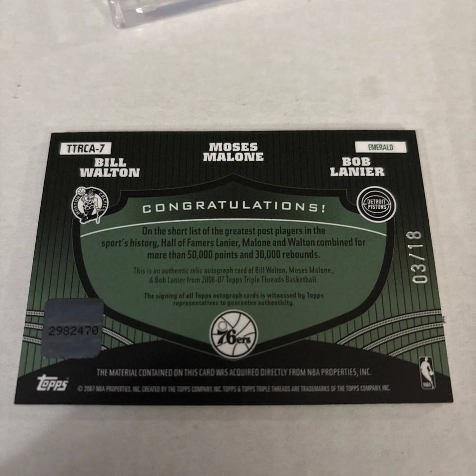 2006-07 Triple Thread Relic Combos Emerald WALTON, MALONE, LANIER AUTOGRAPHS /18 - Image 4 of 4