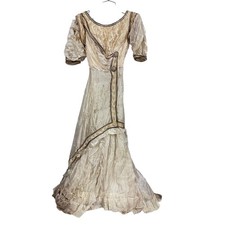 VTG Edwardian Ivory Silk Wedding Gown TLC Shattering Silk Embroidered Trim